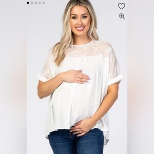 White Floral Embroidered Maternity Blouse Size Medium